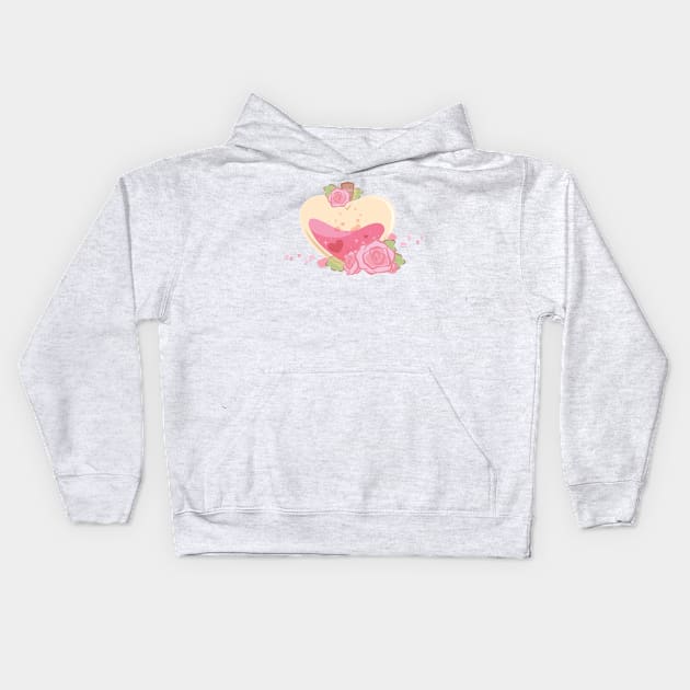 Pink Rose Floral Valentine Heart Shaped Love Potion Kids Hoodie by cSprinkleArt